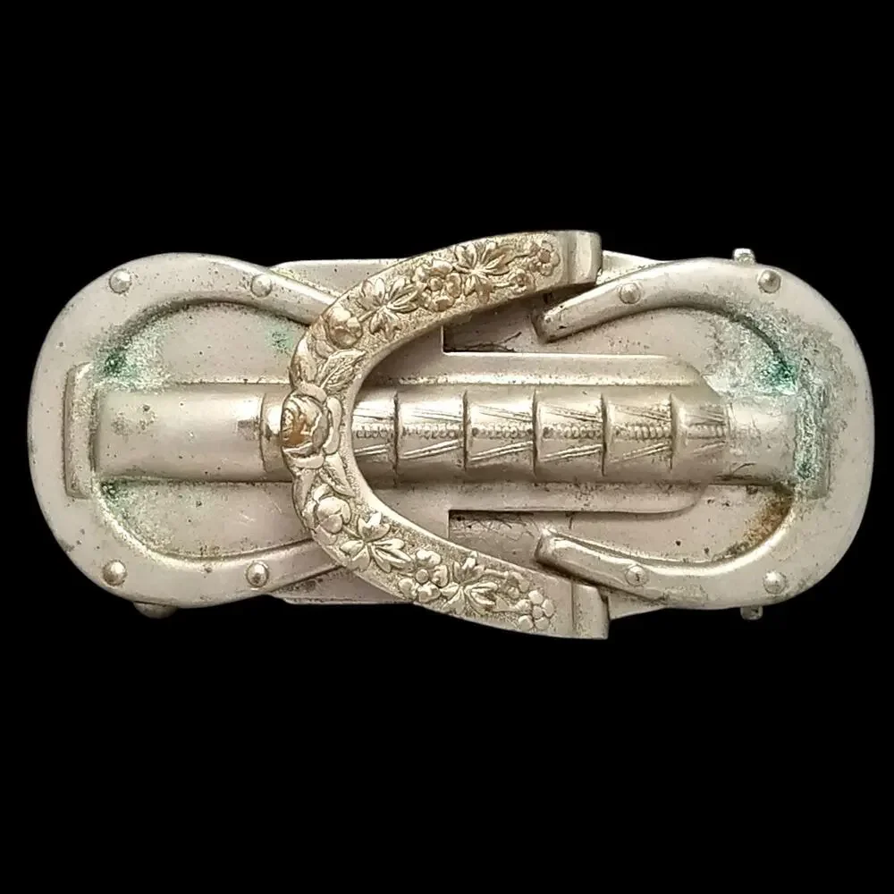 Antique Belt Buckle Small 1900s Two-Piece Horseshoe Clamp Closure Western Women